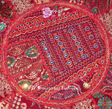 Round Ottoman Pouf, Cotton Handmade, 18x13 Inch. By Bhagyoday