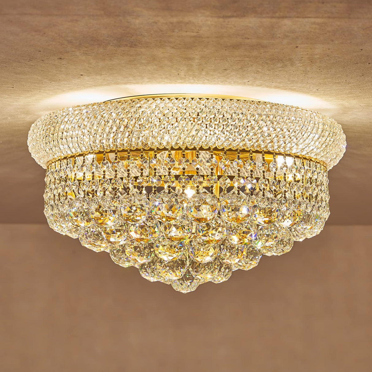 7 - Light Flush Mount Crystal Chandelier for Living Room Dining Room Entryway Hallway