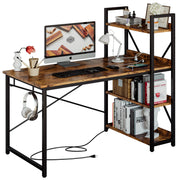Computer Desk 47" with Power Outlet and Storage Shelves, Study Writing Table with USB Ports Charging Station, PC Desk Workstation for Home Office, Rustic Brown