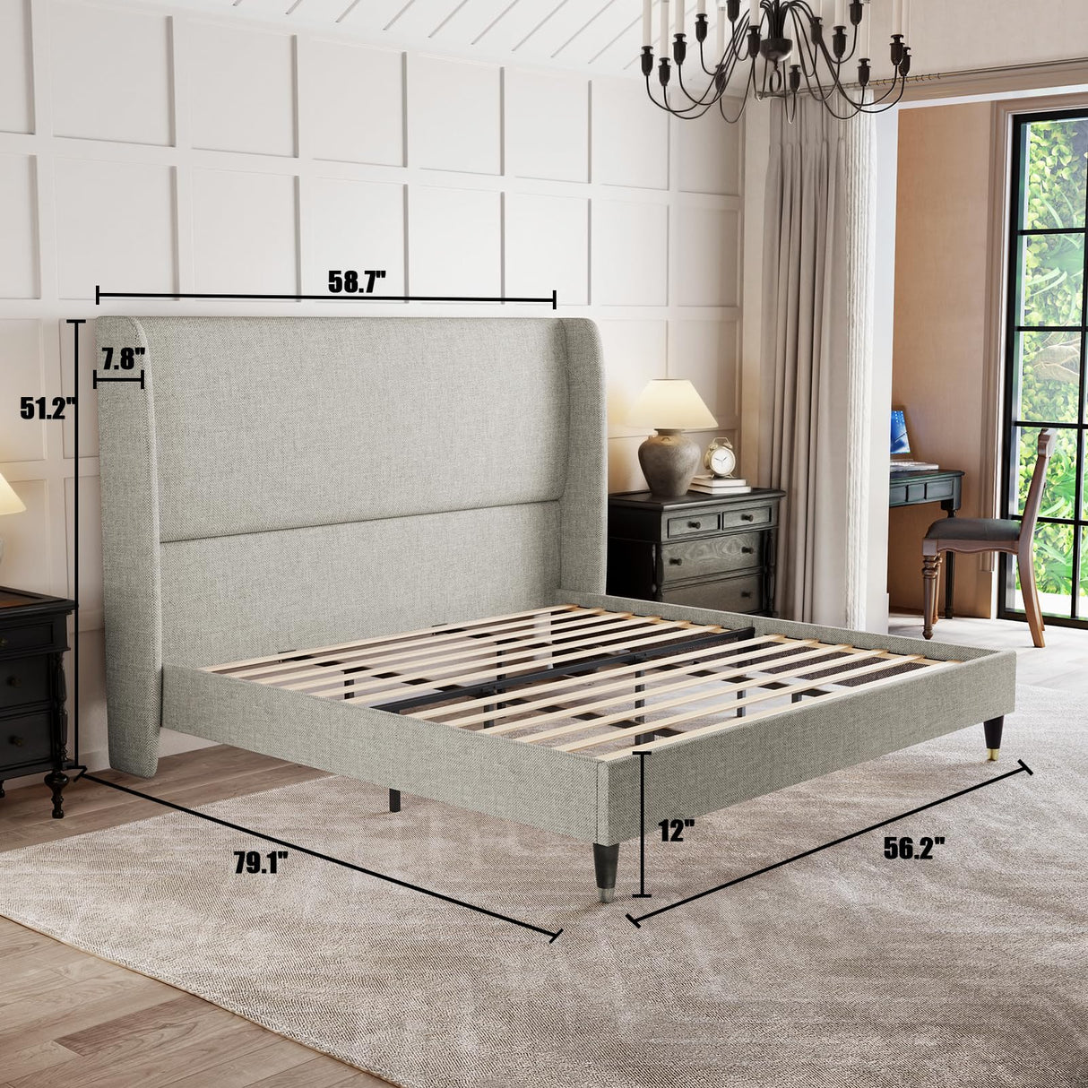 Full Platform Bed Frame 51.2" High Headboard