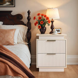 Nightstand with LED Light, Night Stand with Drawers, White Bedside Table