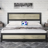 Full Size Bed Frame, Platform Bed Frame with Charging Station