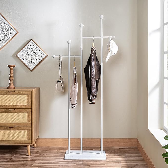 Standing Coat Rack with Marble Base Heavy Duty Clothes Hanger Rack Metal Coat Tree