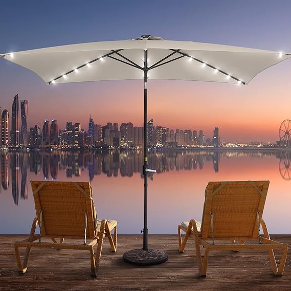 Rectangle Patio Umbrella with Solar Lights, 10x6.5ft Rectangular Umbrella Outdoor Patio