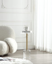 Clear Acrylic End Table,Side Table,Brushed Brass Metal,Round,for Office