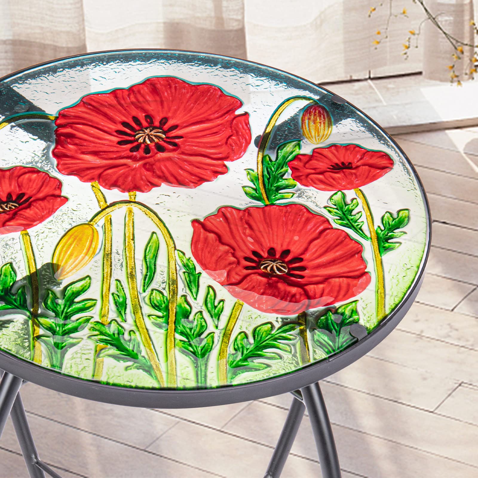 Outdoor Side Table - Small Mosaic Patio Table, 14” Round Accent End Coffee Table