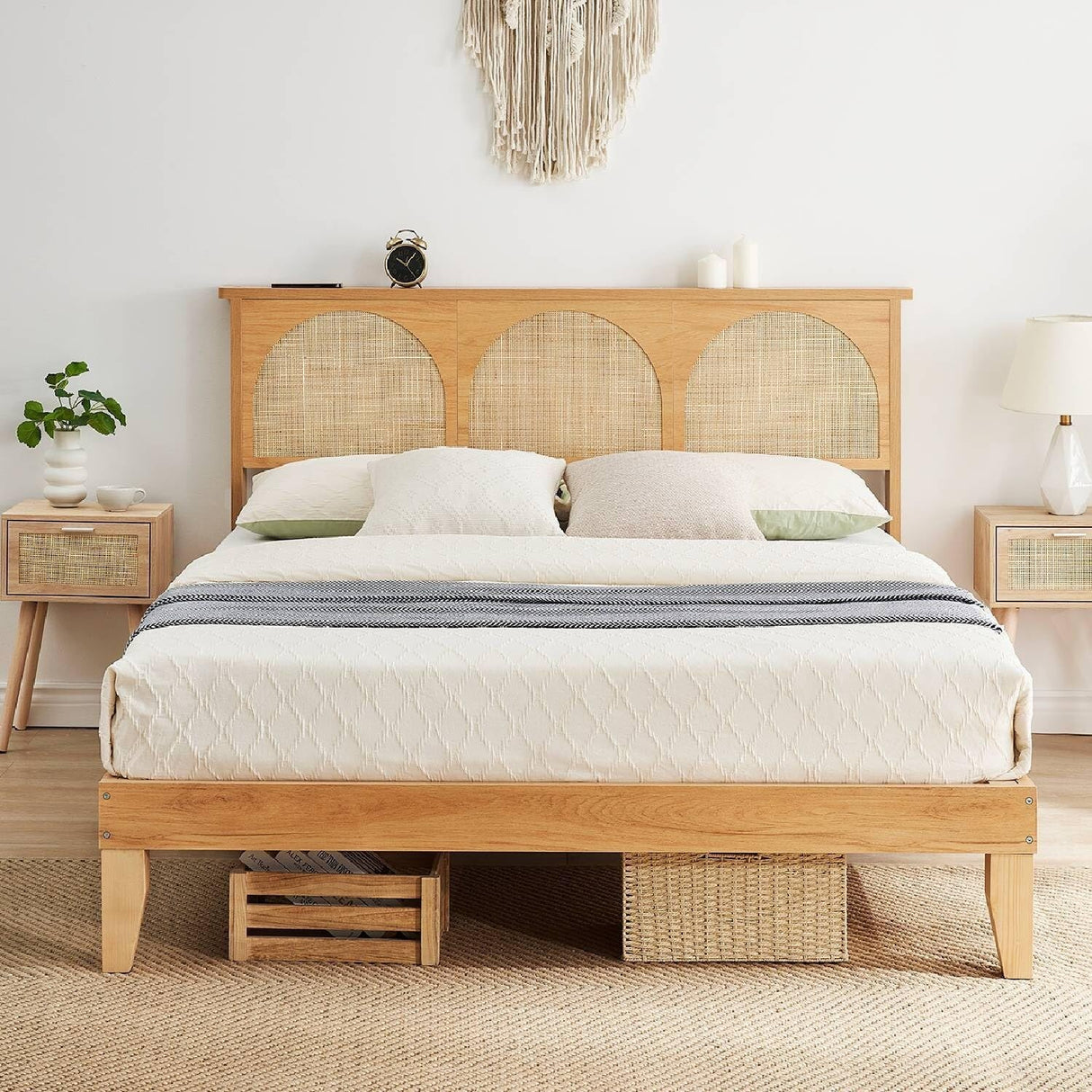 Natural Bed Frame with LED Lights Headboard Full