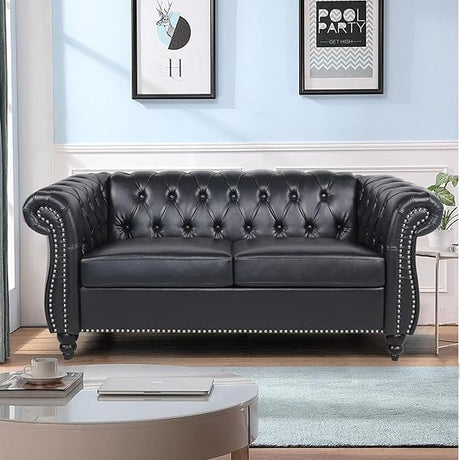 Chesterfield Sofa, Classic Tufted Upholstered Leather Couch, Modern 3 Seater Couch