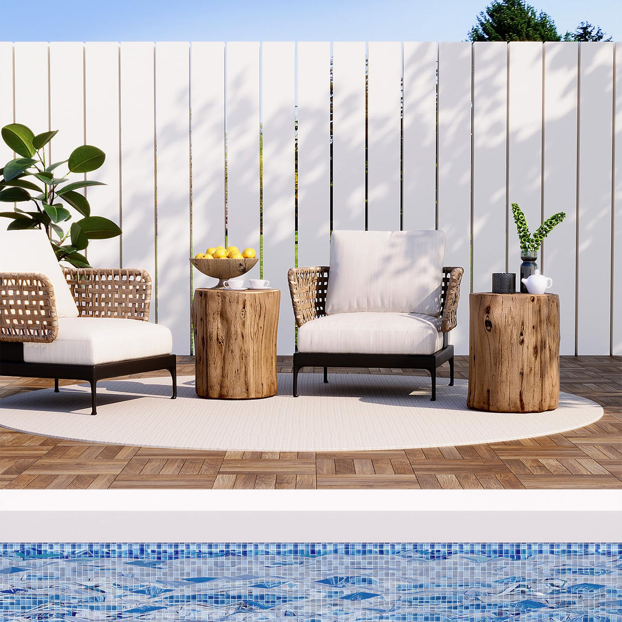 Concrete Outdoor Side TableSet of 2, 2 Piece Tree Stump Modern Round Coffee Table Accent Table