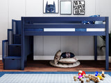Bed Twin Size, Solid Wood Low Loft Bed with Storage Drawer and Ladder