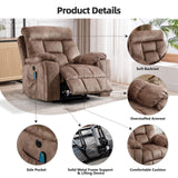 CANMOV Large Power Lift Recliner Chair with Massage and Heat for Elderly Big and Tall People, Overstuffed Wide Recliners with 2 Cup Holders, Side Pocket and USB Port, Camel