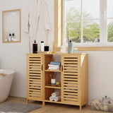 SogesHome Bamboo Bathroom Storage Cabinet, Freestanding Floor Cabinet with 4-Tier Shelf for Kitchen, Midi Cabinets with 2-Doors for Living Room, Bathroom