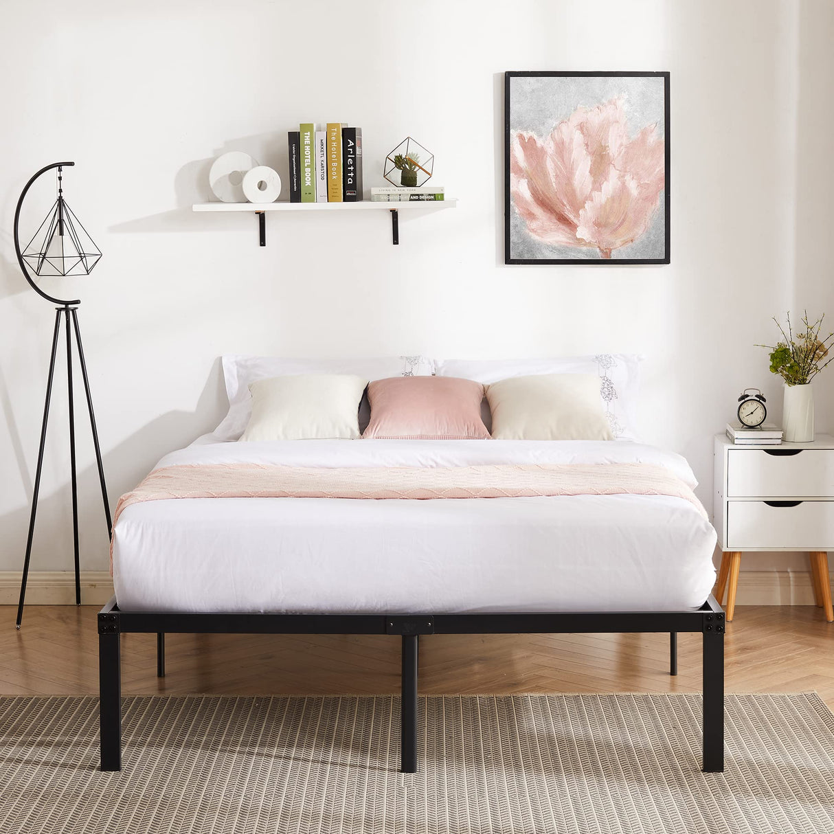 16" Queen Size Tall Metal Platform Bed Frame,Heavy Duty Steel Slat/Easy Assembly Mattress