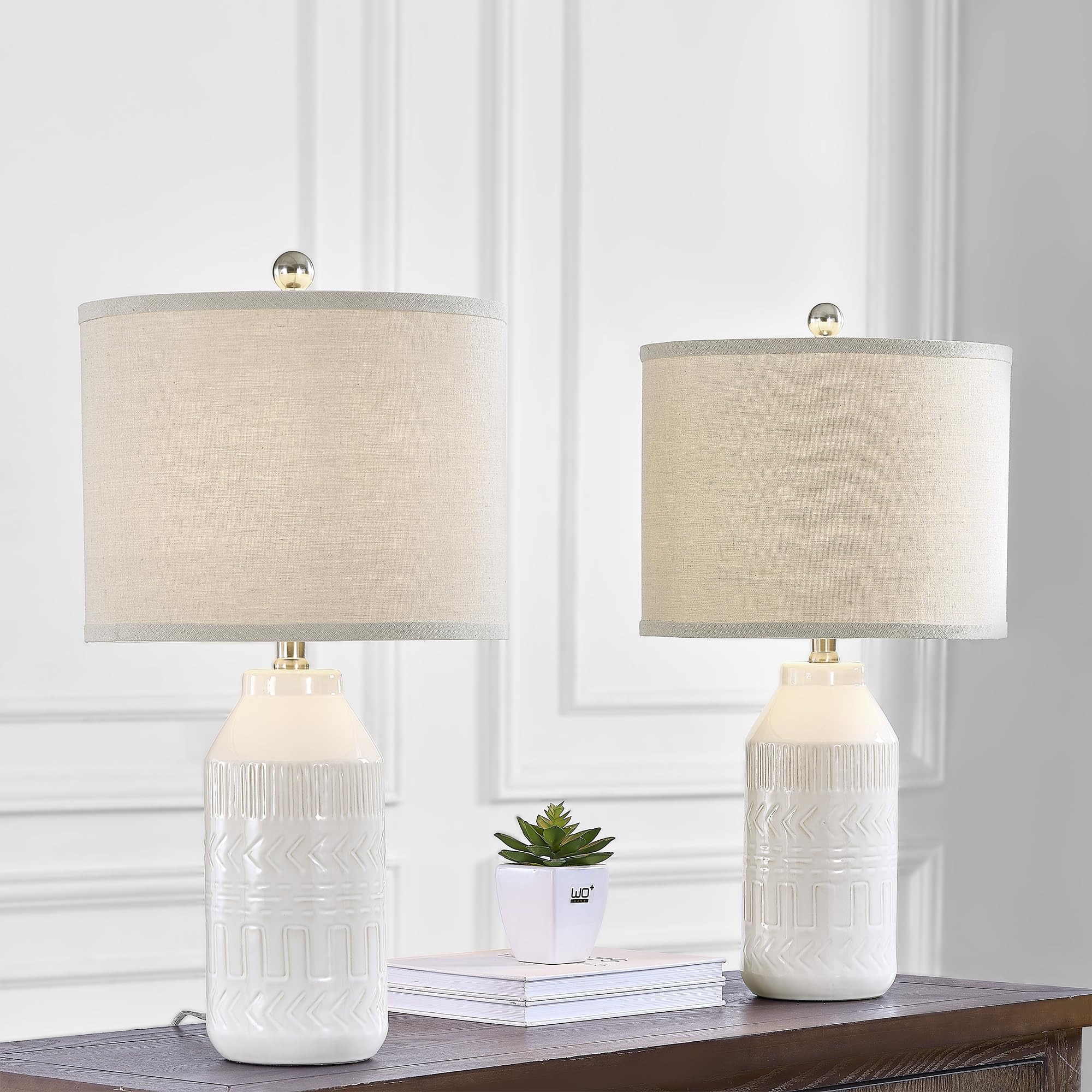 24" Set of 2 White Table Lamp for Living Room, 3 Way Dimmable Ceramic Bedside Lamp