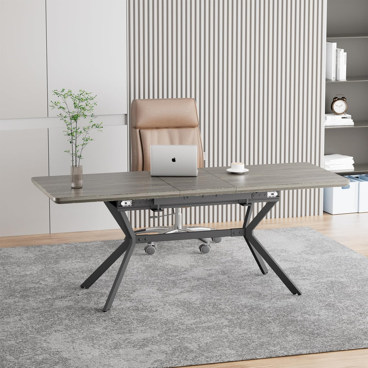 Extendable Dining Table for 6-8 Persons, Modern Dining Room Table from 56.6'' to 72.4'',