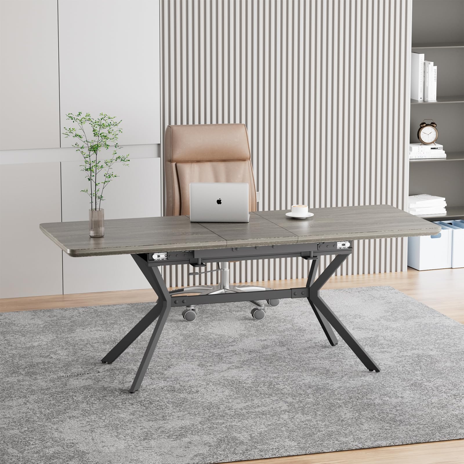 Extendable Dining Table for 6-8 Persons, Modern Dining Room Table from 56.6'' to 72.4'',