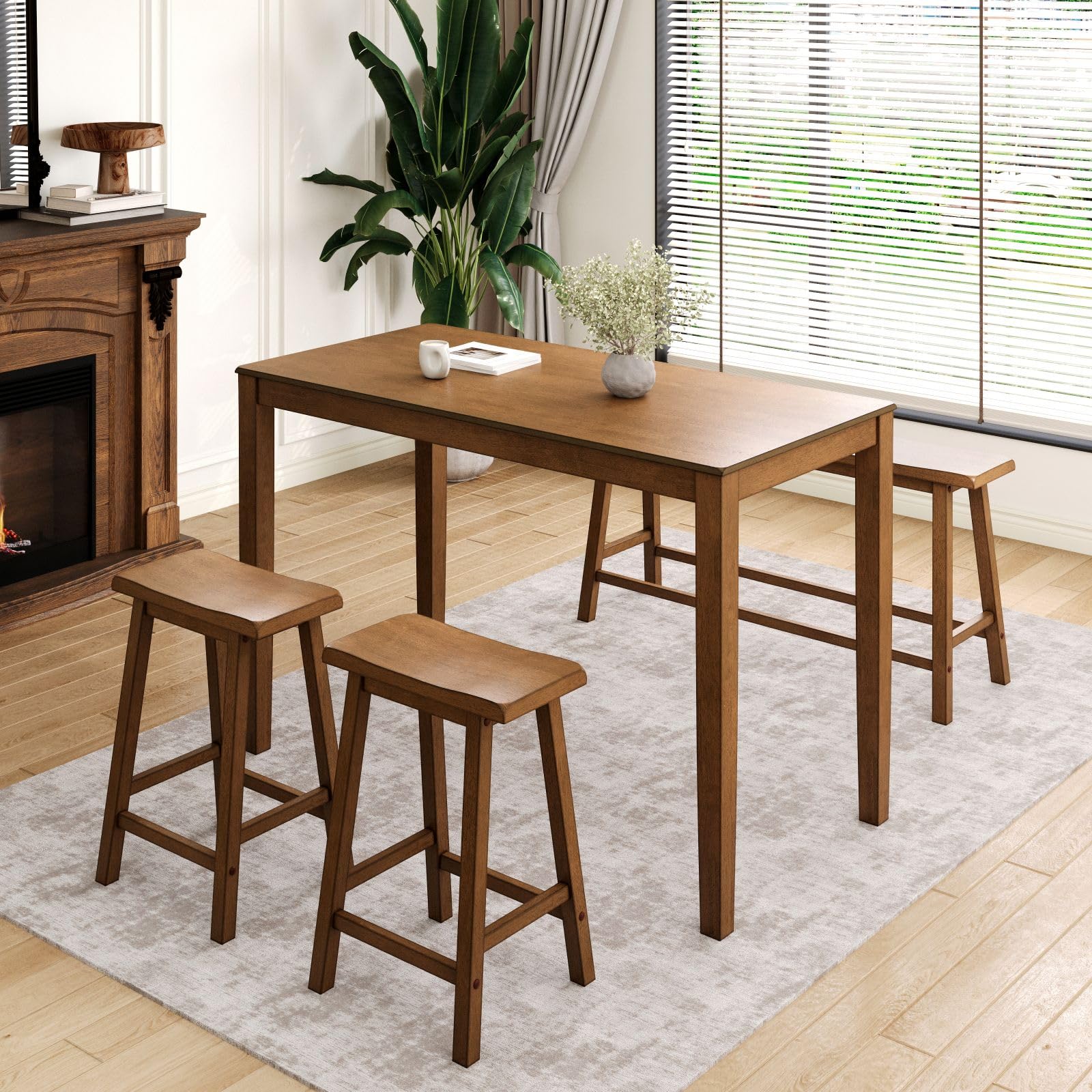 4-Piece Dining Set with Bench and Chairs