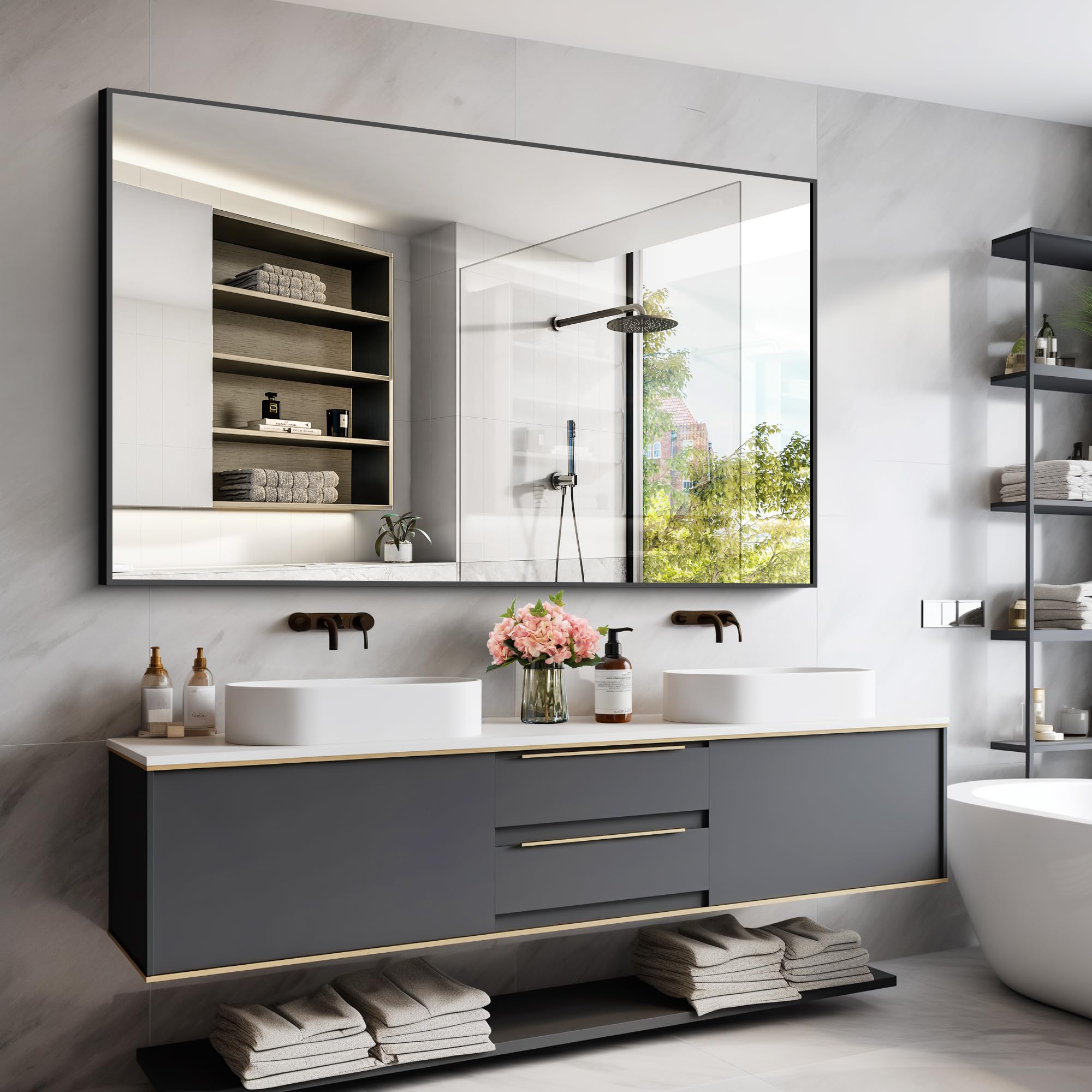 Black Bathroom Mirror for Wall,  Rectangle Mirrors