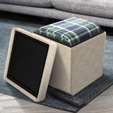 Teddy Fabric Storage Ottoman - 15 Inch Foldable Ottoman Cube - Multipurpose Cozy Ottomas