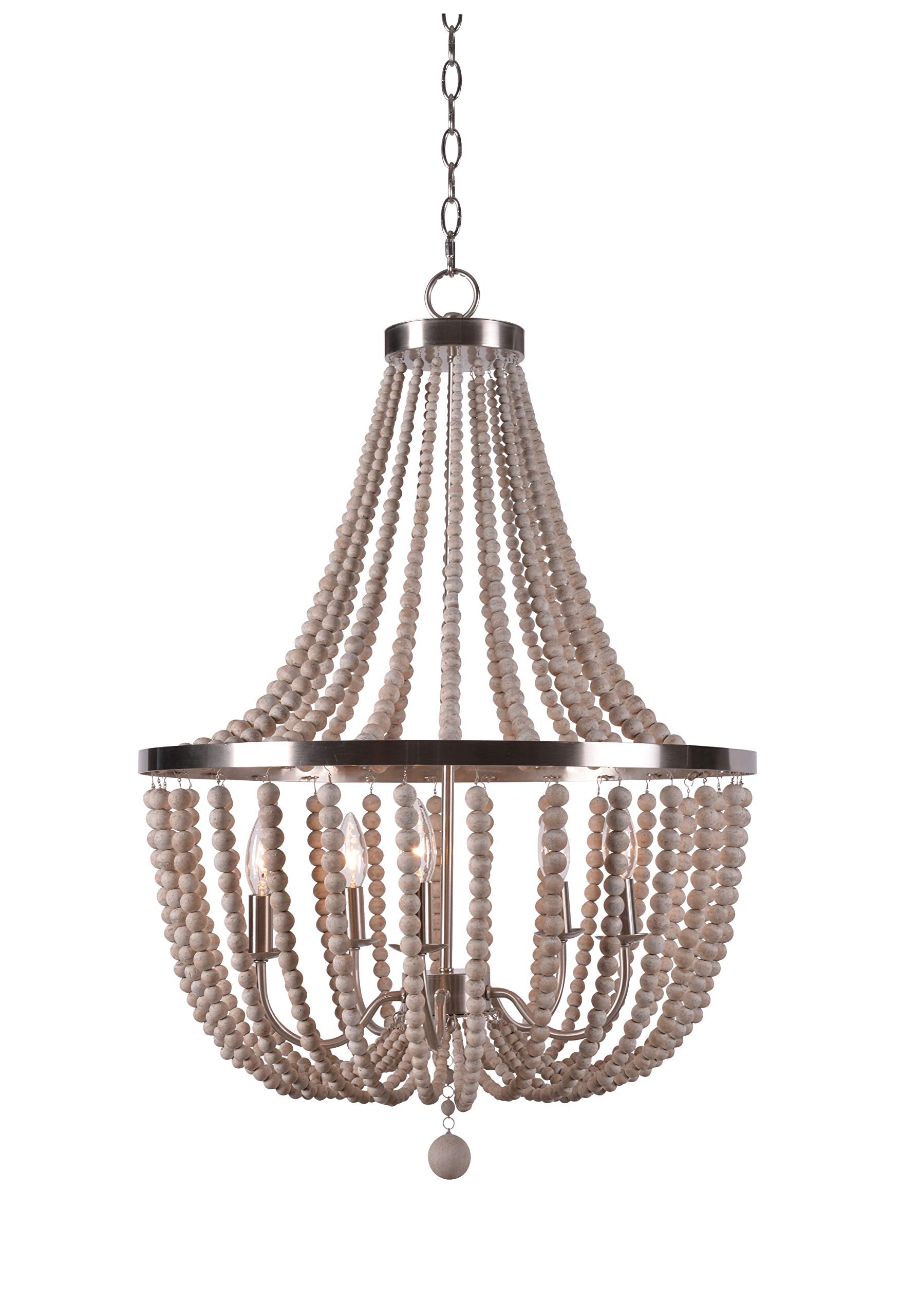 93132BS Dumas 5 Light Wood Bead Chandelier with White Finish, Casual Style, 32" Height