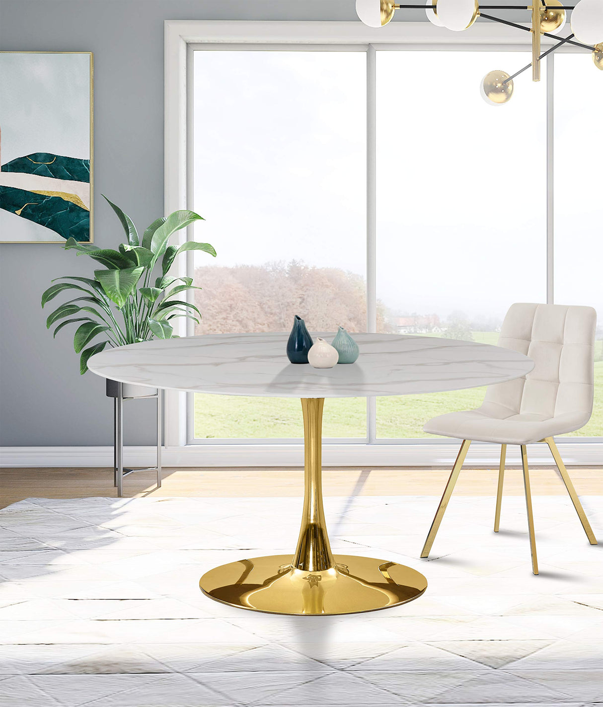 Holly Collection Modern | Contemporary Round Faux Marble Top Dining Table,