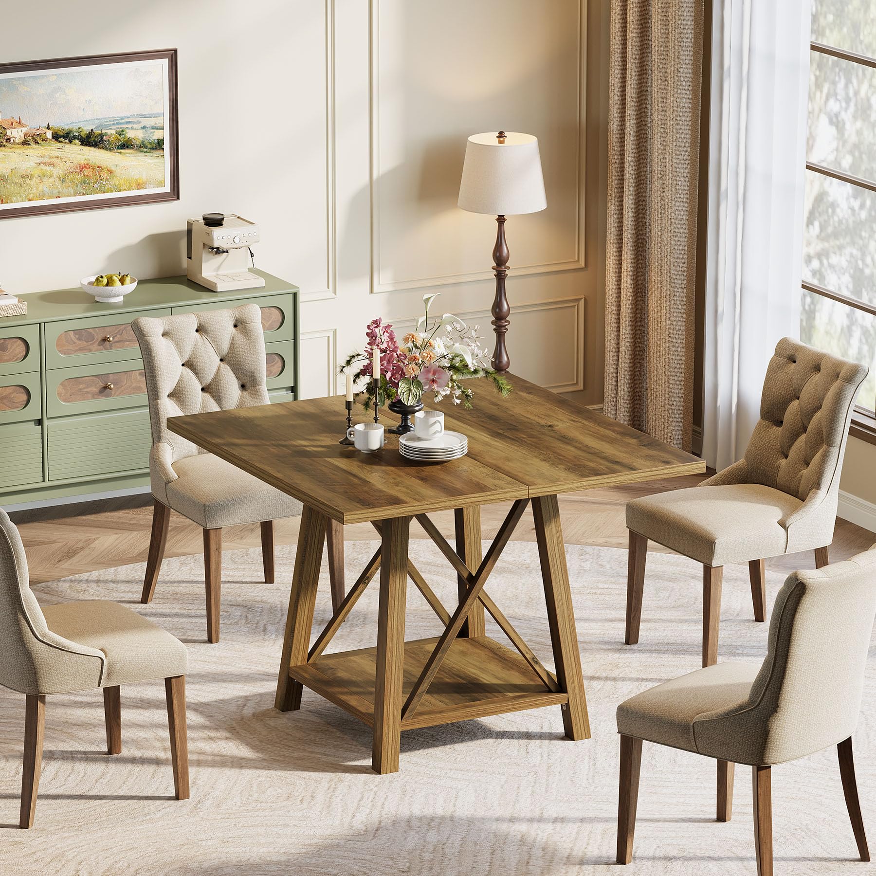 Square Dining Table for 4 with Shelf Storage