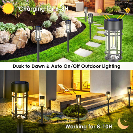 Solar Pathway Lights, 8 Pack LED Solar Lights Outdoor Waterproof, Glass Solar Garden