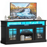 Black TV Stand for 75 Inch TV with LED Lights, 32'' Tall Modern TV Stands w/Adjustable