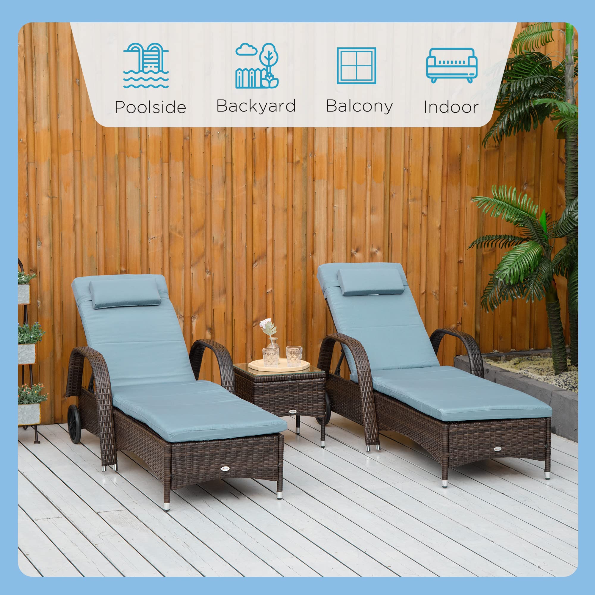 Wicker Outdoor Chaise Lounge Set of 2, 5-Level Adjustable Backrest PE Ratta