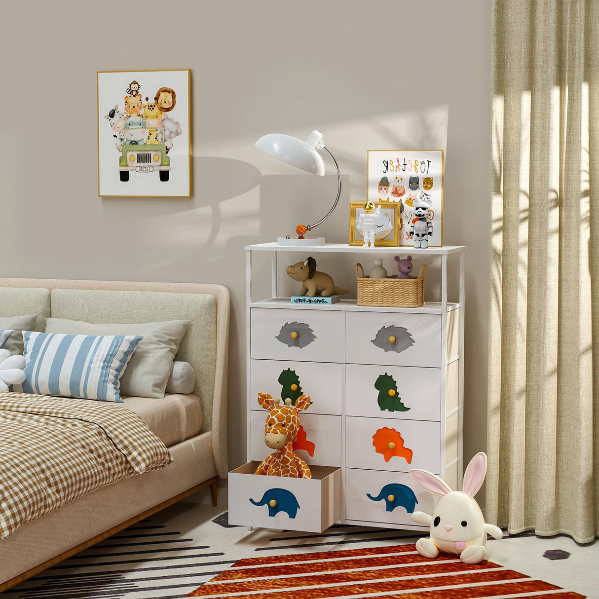 Drawers Kid Dresser with Shelves, Tall Nursery Chest Organizer Units Large Storage Dresser