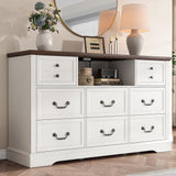 8 Drawers Dresser with Power Outlets and LED Lights, 55 Inch Wide Rustic Wood Dressers & Chest of