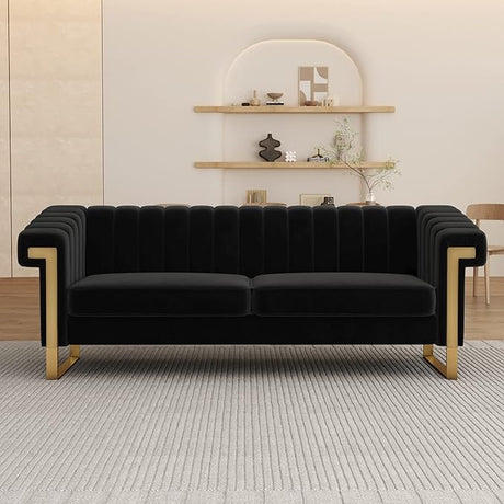 83'' Faux Leather Couch 3 Seater Sofa with Gold Metal Legs Comfy