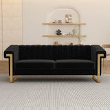 83'' Faux Leather Couch 3 Seater Sofa with Gold Metal Legs Comfy Sofa Living Room