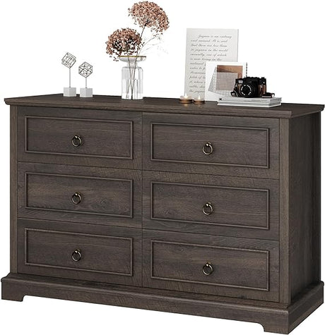 6 Drawer Double Dresser, Modern Farmhouse Chest of Drawers