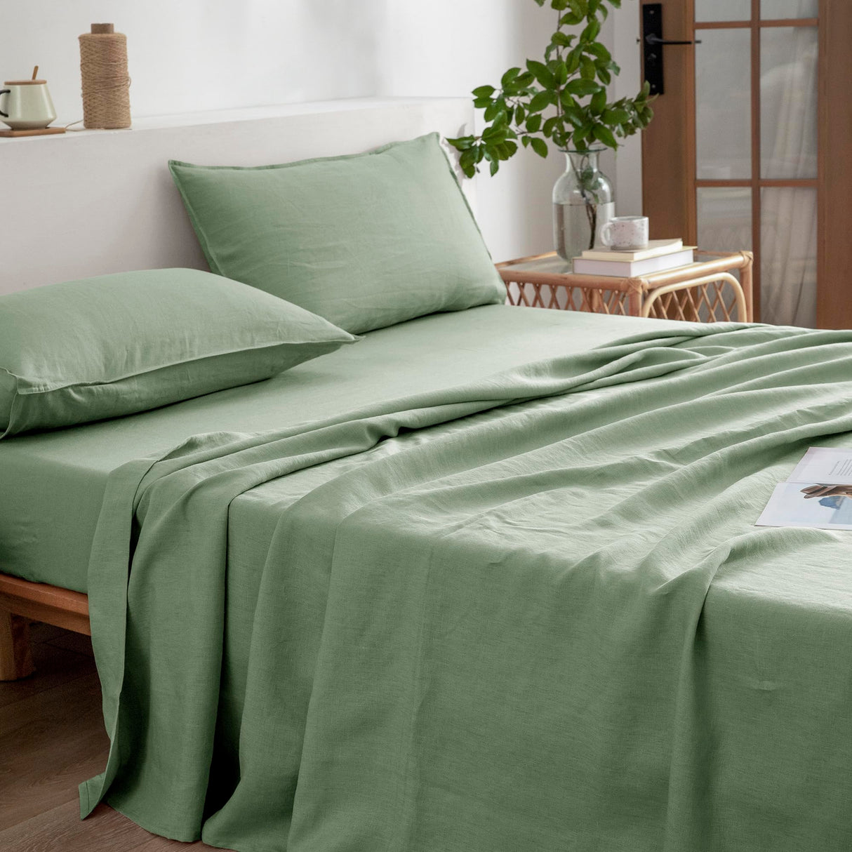 Linen Sheets Set King Size,100% French Stonewash Pure Linen Sheets Set,4Pieces