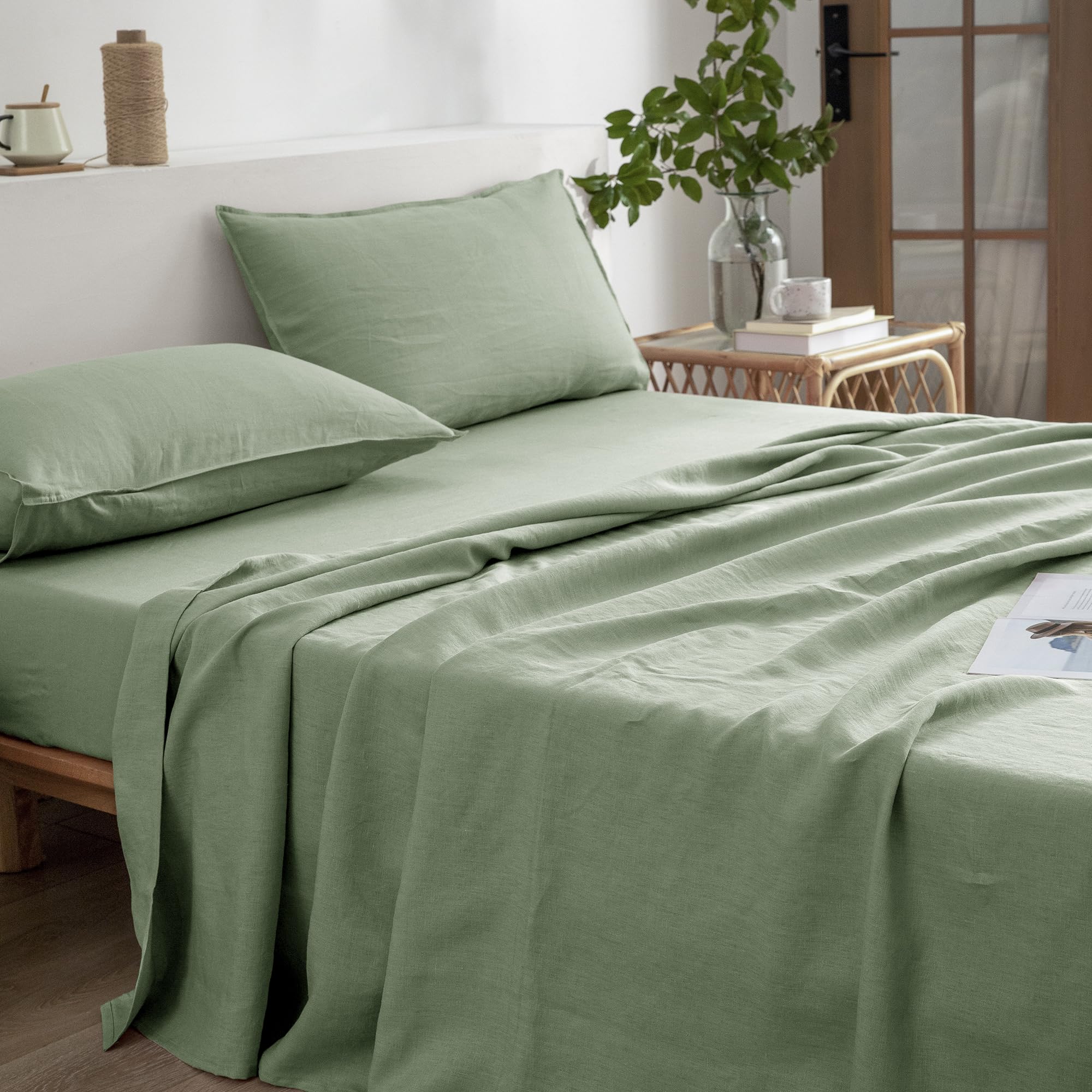 Linen Sheets Set King Size,100% French Stonewash Pure Linen Sheets Set,4Pieces