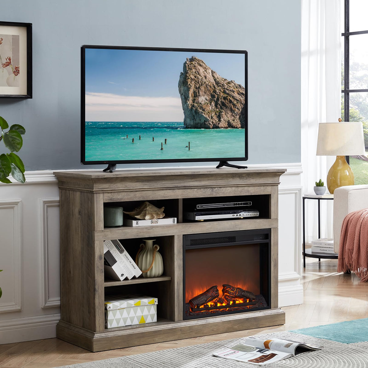 TV Stand for TVs Up to 65 Inches, Farmhouse Entertainment Center with 23" Fireplace &