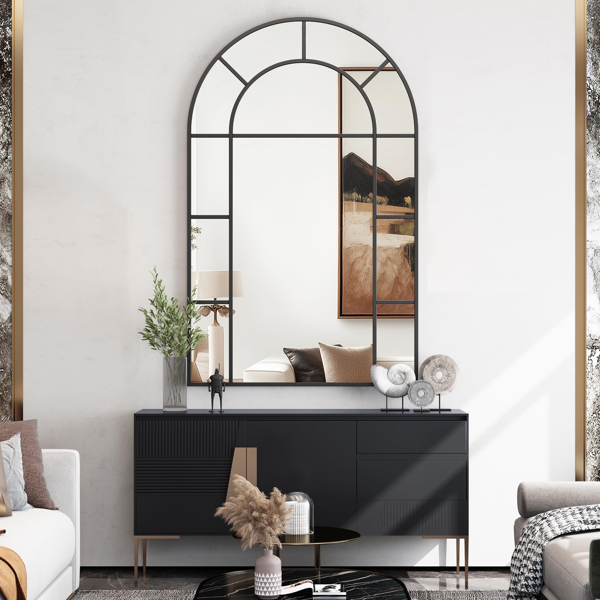 32x48 Arched Black Bathroom Mirror