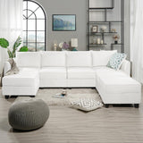 Elizabeth Modular Sectional Sofa Linen U Shaped Couch with Ottomans Convertible Sectional Couch 7-Seater Sofa with Storage Seat, L- Shaped Sectional Sofa - White Down