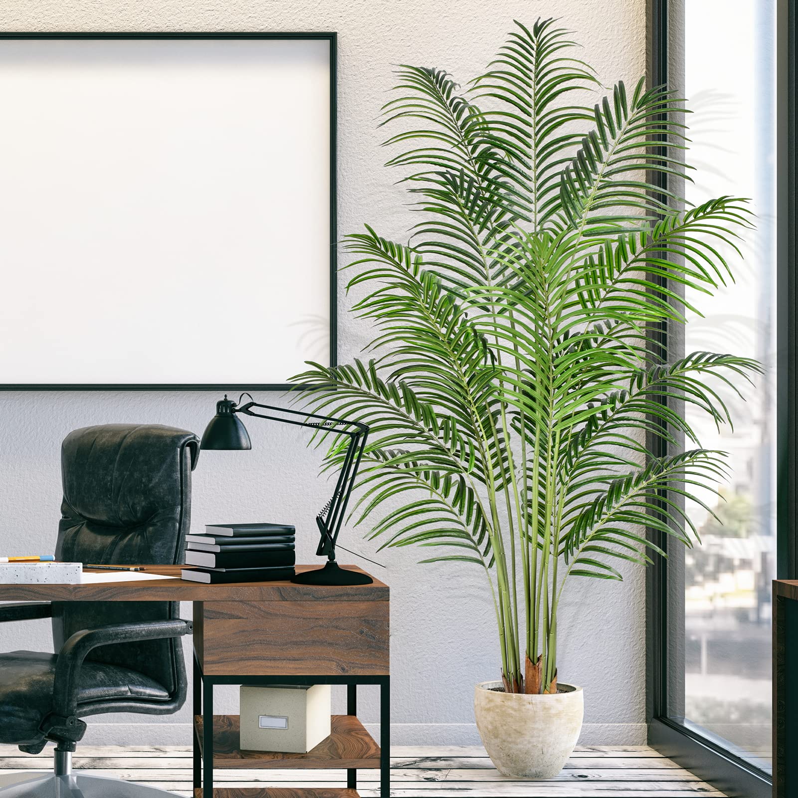Artificial Palm Tree 6ft Tall Fake Palm Tree Indoor Decor with 18 Trunks and Real Bark Design Faux