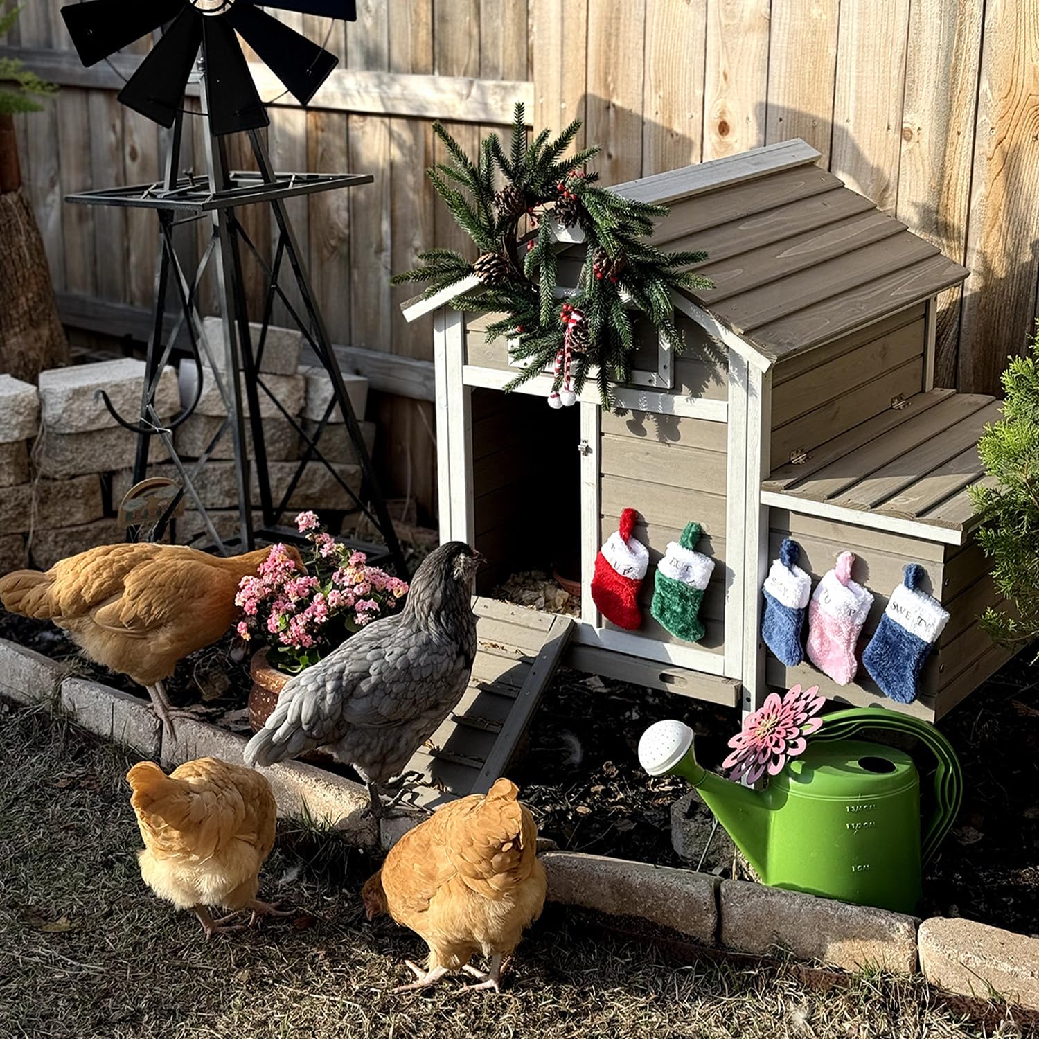 Ketive Chicken Coop Chicken House Outdoor with Removable Trays, Wooden Rabbit Hutch Poultry Cage with Nesting Box, Indoor Hen House Chicken Cage with Ramp for Garden Backyard (32"L x 23.6"W x 36.6"H)