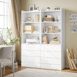 73.23'' Tall Storage Cabinet Bookcase with 3 Drawers and 3-Tier Open Shelves Wooden Bookshelf Kitchen Pantry