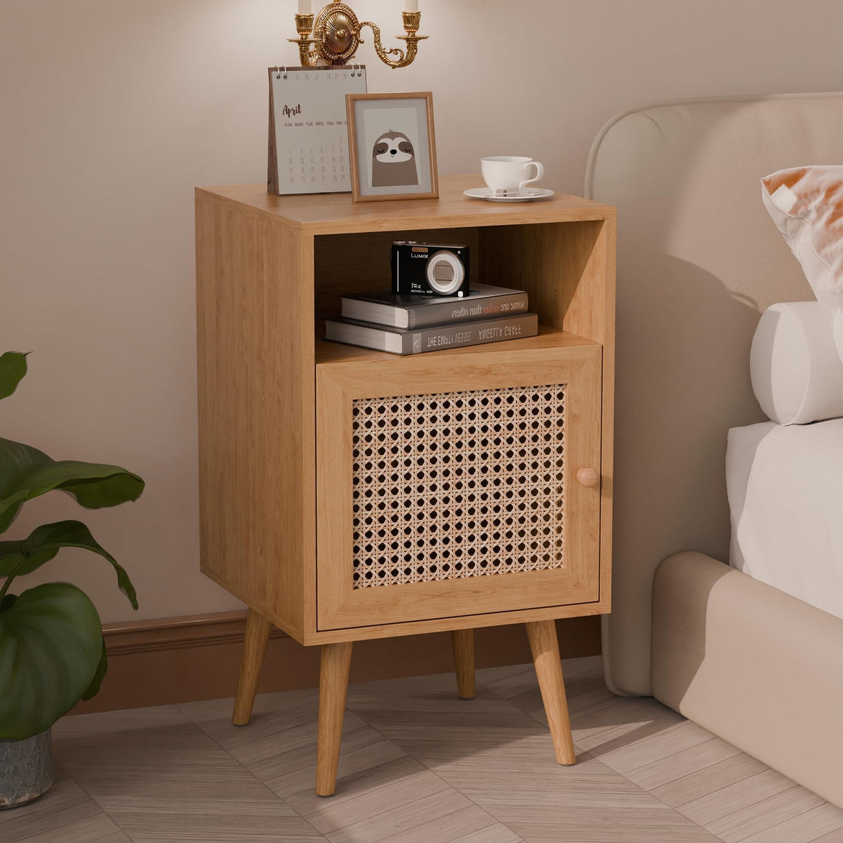 Rattan Nightstand Set of 2,Boho Side Table