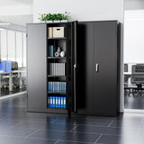 Metal Garage Storage Cabinet with Doors and Adjustable Shelves,72”Black Steel Lockable