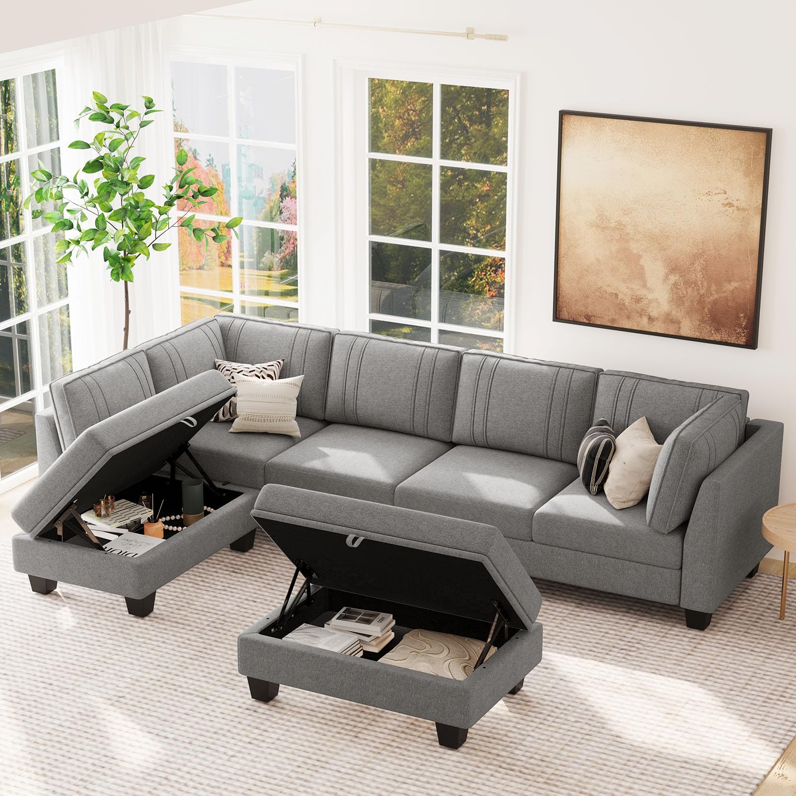 Sectional Couch with Storage Ottoman Fabric U Shaped Couch Sofa