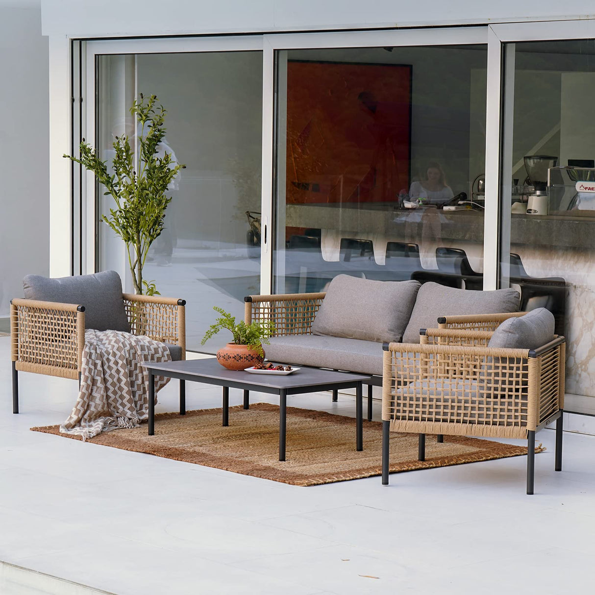 4-Piece Outdoor Conversation Set, Wicker Patio Furniture Set