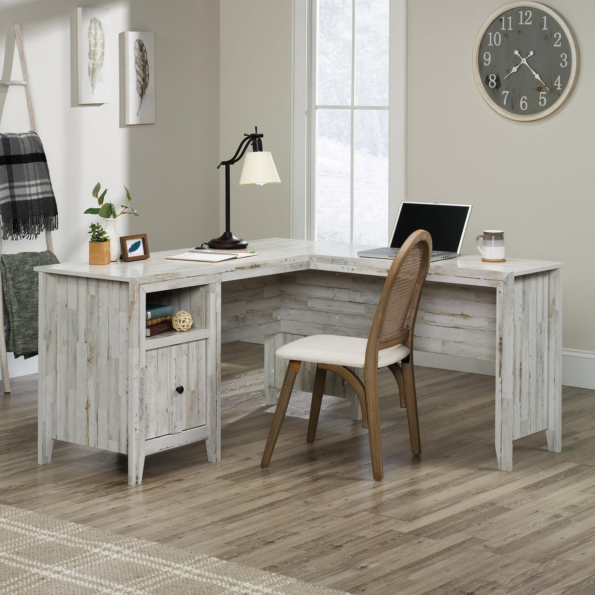 Dakota Pass L-Desk, L: 59.09" x W: 59.72" x H: 30.00", White Off-White