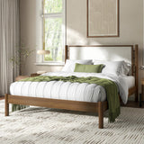 Queen Size Solid Wood Bed Frame with Upholstered Boucle Headboard