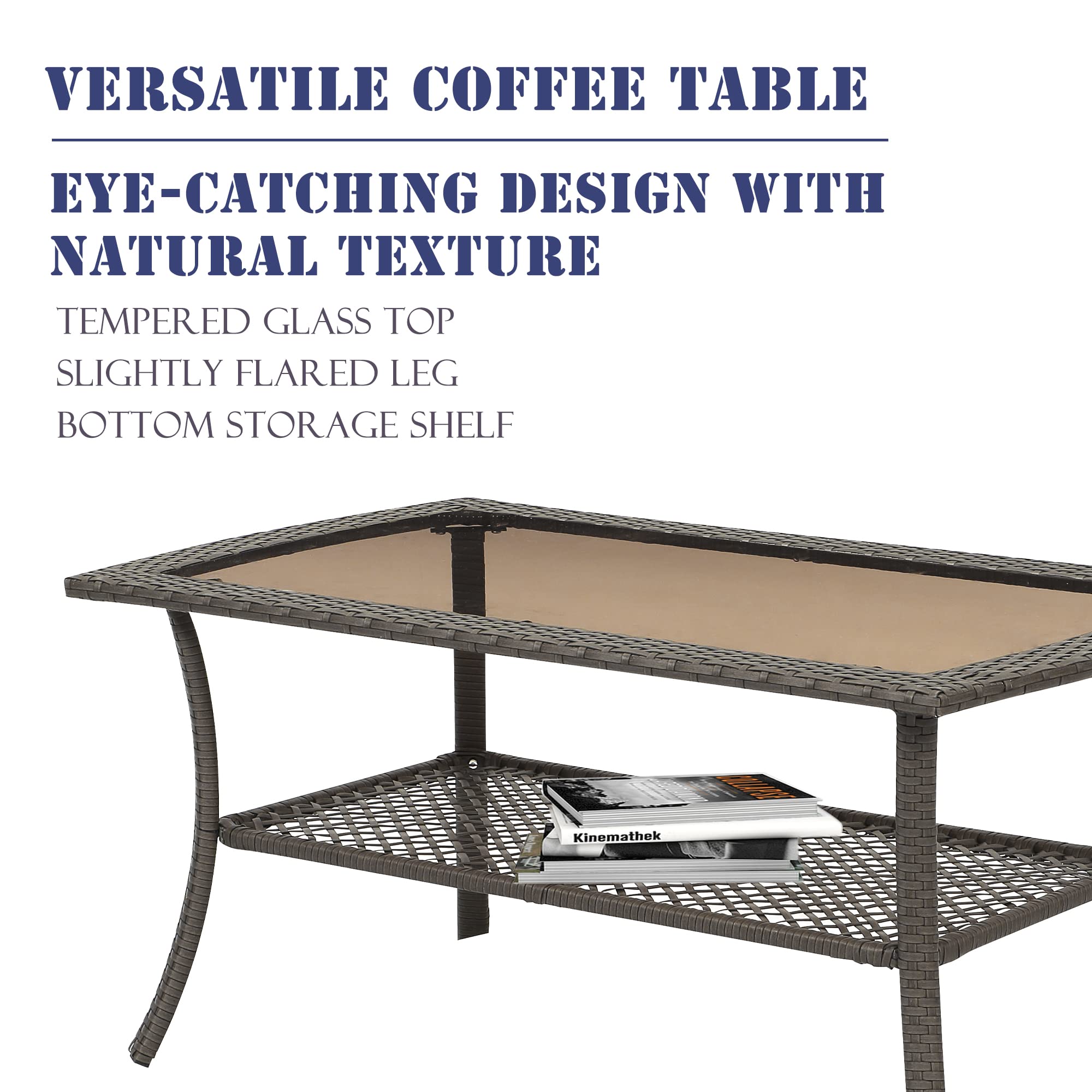 4 Pieces Patio Bistro Set with Coffee Table and Thick Cushions