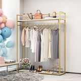 Heavy Duty Clothing Rack with Shelves for Hanging Clothing, Gold Metal